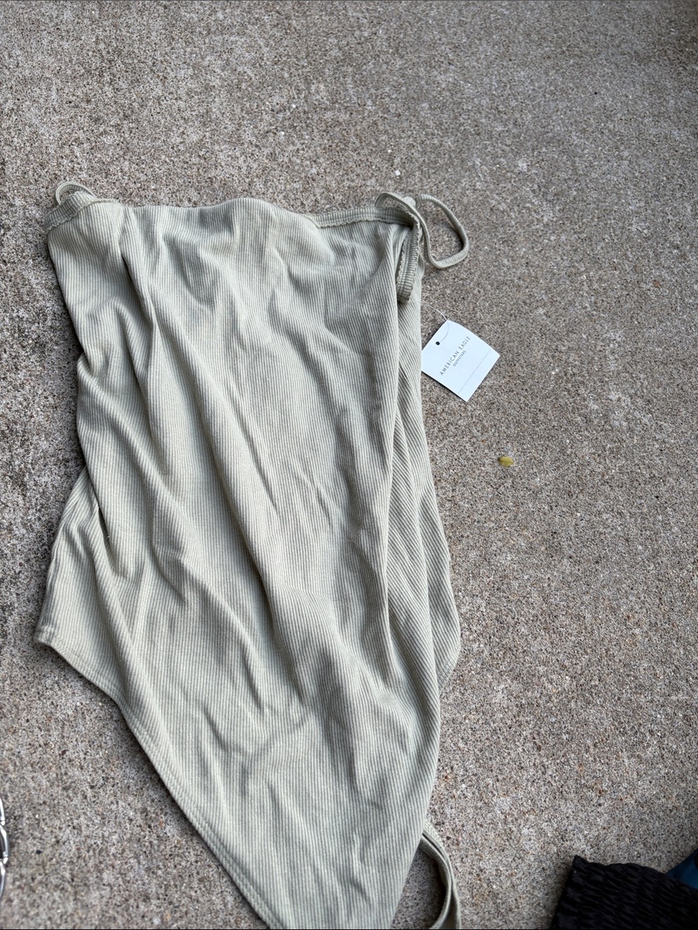 American Eagle Outfitters Ribbed Asymmetrical Bodysuit in Sage